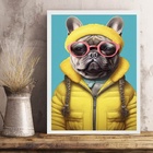 Quadro Bulldog Francês Humano - Óculos 45x34cm Moldura Preta