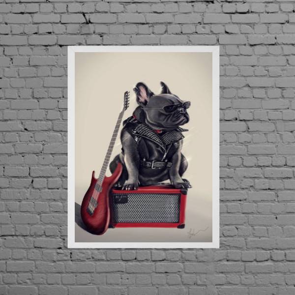 Quadro Bulldog Francês Rock 24x18cm - Com Vidro Moldura:madei