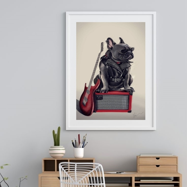 Quadro Bulldog Francês Rock - 60x48cm Moldura:madeira Preta