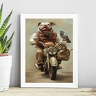 Quadro Bulldog Motociclista 45x34cm - Com Vidro Moldura:madei