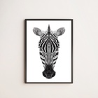 Quadro Cabeça De Zebra Geométrica 33x24cm - Com Vidro Moldura