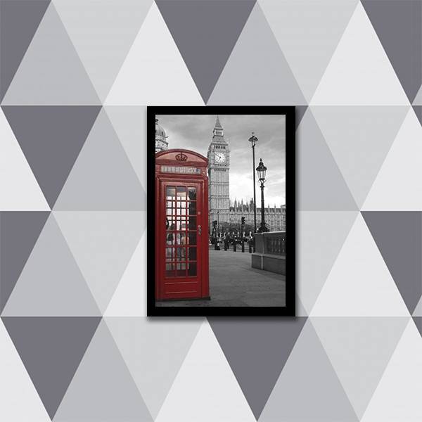 Quadro Cabine Telefônica Londres Vermelha 45x34cm - Com Vidro