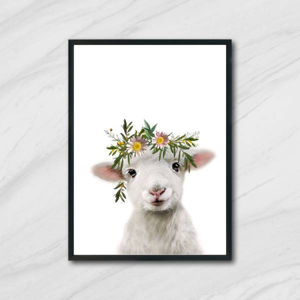 Quadro Cabritinho Coroa De Flores 45x34cm - Com Vidro Moldura