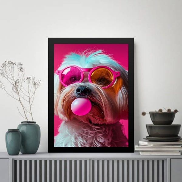 Quadro Cachorrinho Humano - Óculos 33x24cm - Com Vidro Moldur