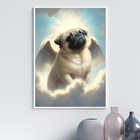 Quadro Cachorrinho Pug Com Asas 45x34cm Moldura:madeira Preta