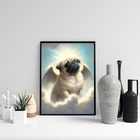 Quadro Cachorrinho Pug Com Asas 45x34cm Moldura:madeira Preta