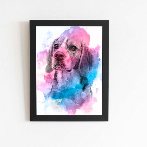 Quadro Cachorro Beagle Tinta Aquarela Moldura 30x40cm