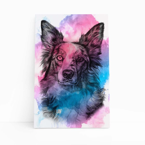 Quadro Cachorro Border Collie Aquarela Tinta Canvas 60x40cm