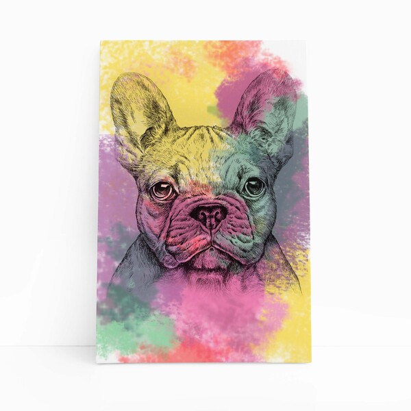 Quadro Cachorro Buldogue Francês Aquarela Canvas 60x40cm