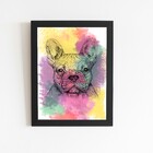 Quadro Cachorro Buldogue Francês Aquarela Moldura 60x40cm