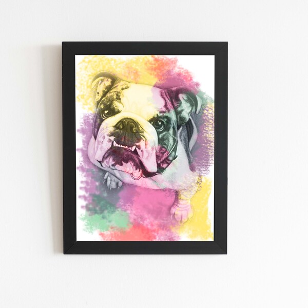 Quadro Cachorro Buldogue Inglês Aquarela Moldura 60x40cm