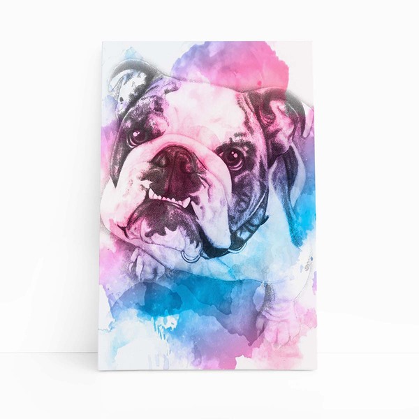 Quadro Cachorro Buldogue Inglês Canvas Aquarela 60x40cm