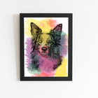 Quadro Cachorro Cão Border Collie Aquarela Moldura 20x30cm