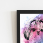 Quadro Cachorro Cão Shih Tzu Fêmea Aquarela Moldura 60x40cm