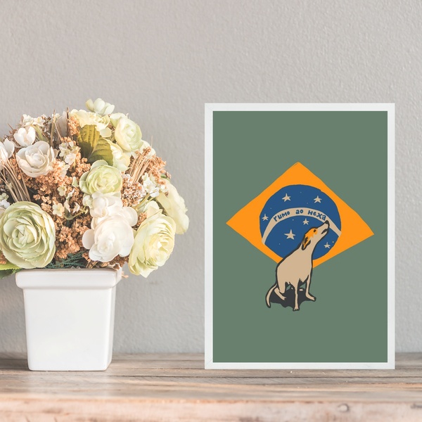 Quadro Cachorro Caramelo - Bandeira Brasil 33x24cm Moldura Pr