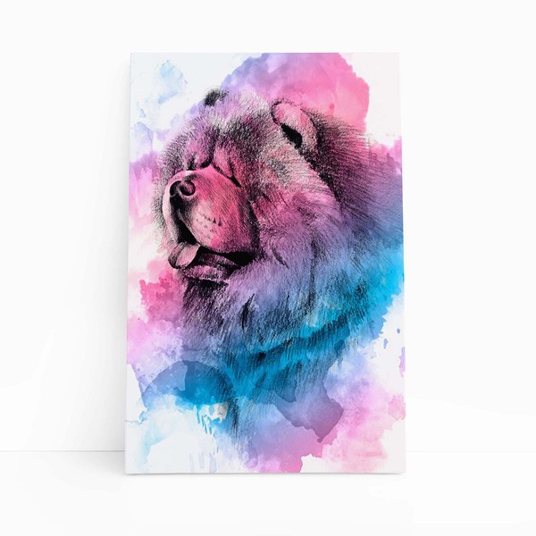 Quadro Cachorro Chow Chow Tinta Aquarela Canvas 60x40cm