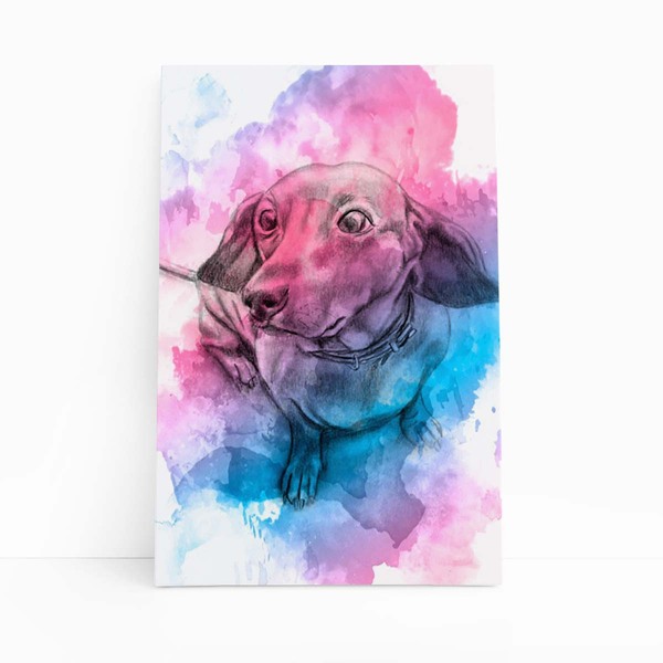 Quadro Cachorro Daschund Salsicha Aquarela Canvas 30x40cm