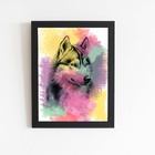 Quadro Cachorro Husky Siberiano Aquarela Moldura 30x40cm