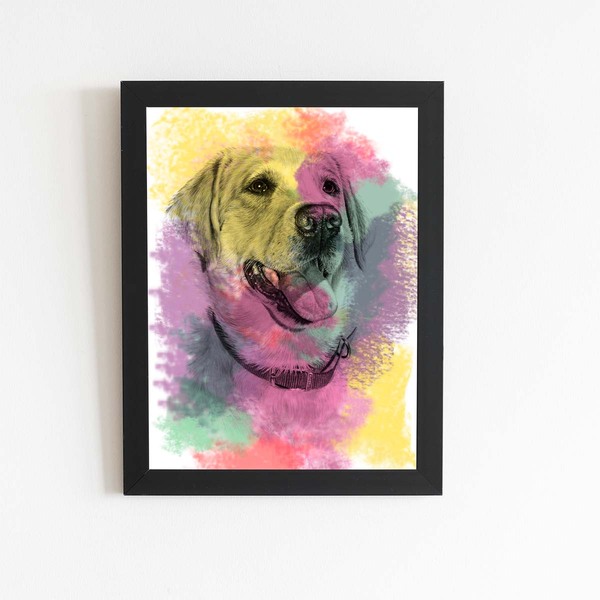 Quadro Cachorro Labrador Tinta Aquarela Moldura 30x40cm