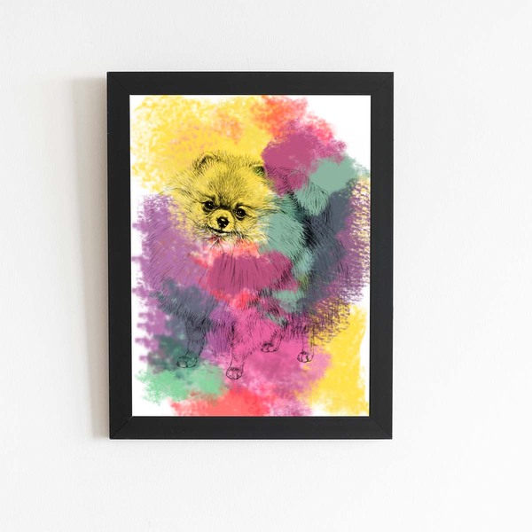 Quadro Cachorro Lulu Da Pomerânia Aquarela Moldura 20x30cm