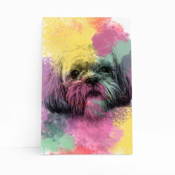 Quadro Cachorro Maltês Tinta Aquarela Canvas 20x30cm