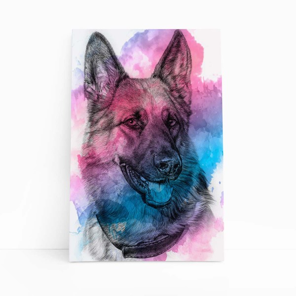 Quadro Cachorro Pastor Alemão Aquarela Tinta Canvas 30x40cm