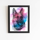 Quadro Cachorro Pastor Alemão Aquarela Tinta Moldura 30x40cm