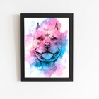 Quadro Cachorro Pitbull Aquarela Tinta Moldura 20x30cm