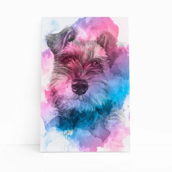 Quadro Cachorro Schnauzer Aquarela Tinta Canvas 60x40cm