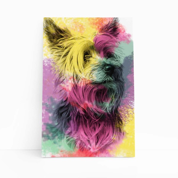 Quadro Cachorro Yorkshire Terrier Aquarela Canvas 60x40cm