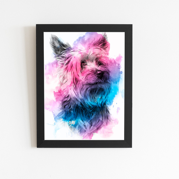 Quadro Cachorro Yorkshire Terrier Moldura Aquarela 30x40cm