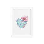 Quadro Cacto e Coração Moldura Branca 22x32cm