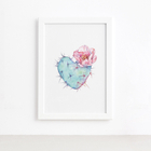 Quadro Cacto e Coração Moldura Branca 22x32cm