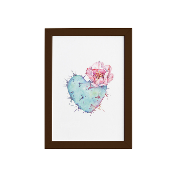 Quadro Cacto e Coração Moldura Preta 22x32cm