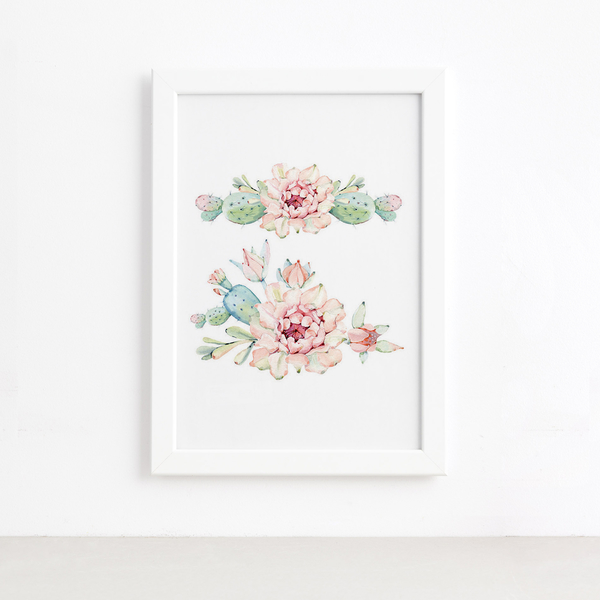 Quadro Cacto Flores Moldura Branca 22x32cm Leroy Merlin