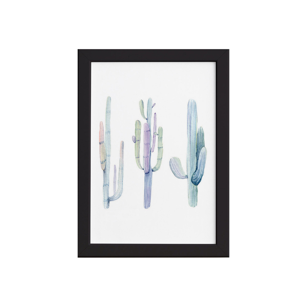 Quadro Cactos Coloridos Moldura Preta 22x32cm