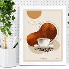 Quadro Café - Arte Abstrata 45x34cm - Com Vidro Moldura Branca