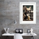Quadro Café Bulldog Francês- 60x48cm Moldura Branca