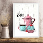 Quadro Café Com Cupcake 24x18cm - Com Vidro Moldura Branca
