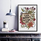 Quadro Café Com Flores - Buen Café 33x24cm - Com Vidro Moldur