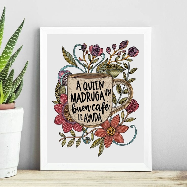 Quadro Café Com Flores - Buen Café 33x24cm Moldura:madeira Pr