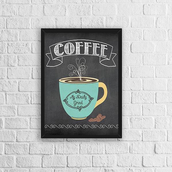 Quadro Café Estilo Quadro Negro 45x34cm - Com Vidro Moldura:m