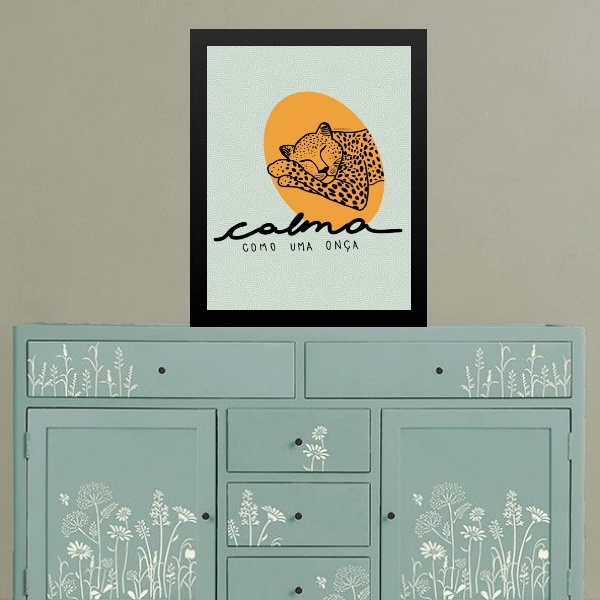 Quadro Calma Como Uma Onça 24x18cm - Com Vidro Moldura Preta