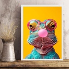 Quadro Camaleão Colorido Bubble Gum 45x34cm - Com Vidro Moldu