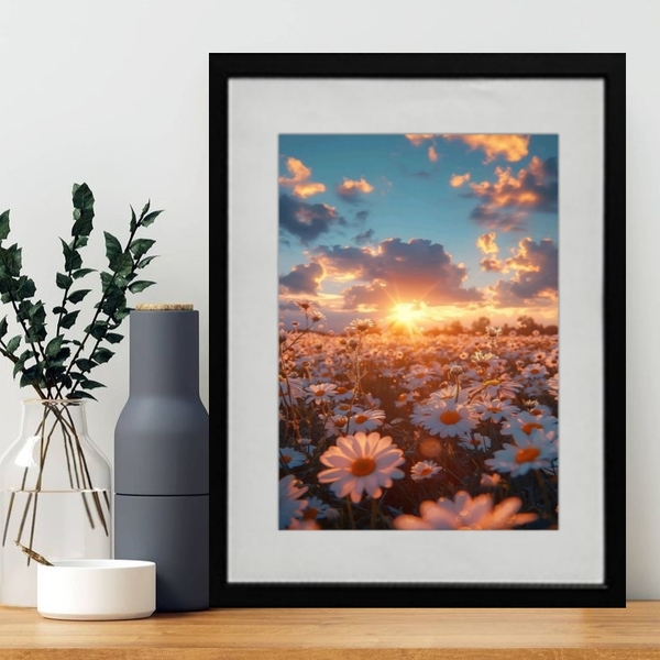 Quadro Campo De Margaridas 60x48cm Moldura Branca