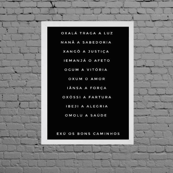 Quadro Candomblé Nomes Orixás 24x18cm Moldura:madeira Preta