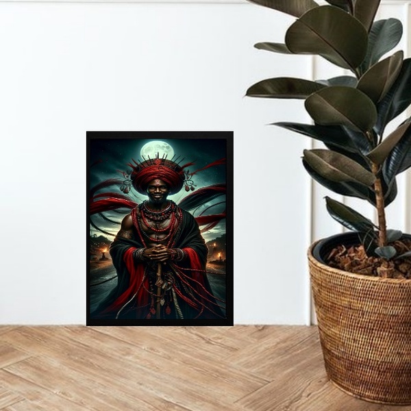 Quadro Candomblé Orixá Bara 45x34cm - Com Vidro Moldura:madei