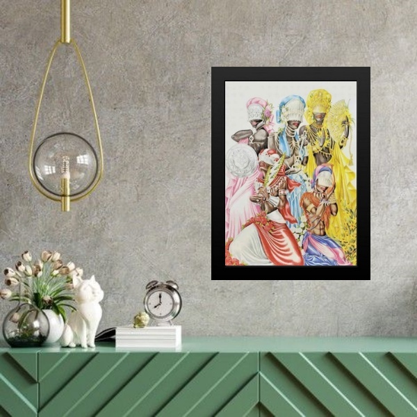 Quadro Candomblé Orixás Mulheres Reunidas 45x34cm Moldura:mad