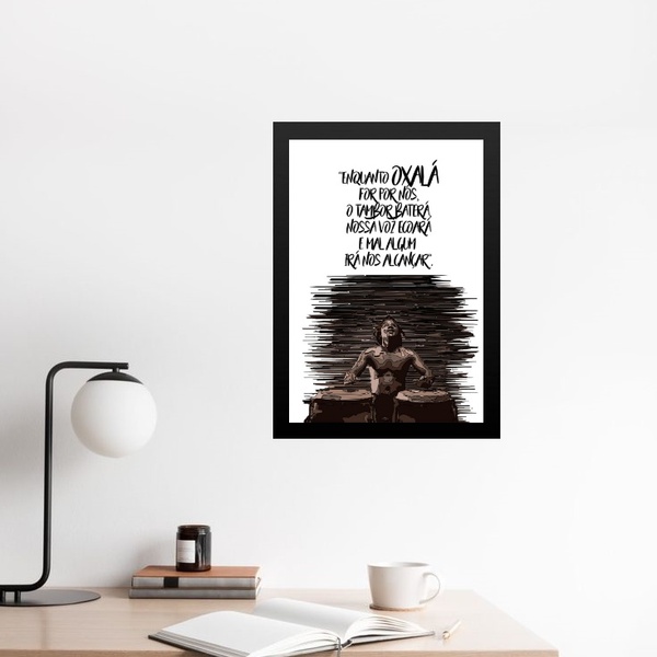 Quadro Candomblé Oxalá É Por Nós 24x18cm Moldura:madeira Preta