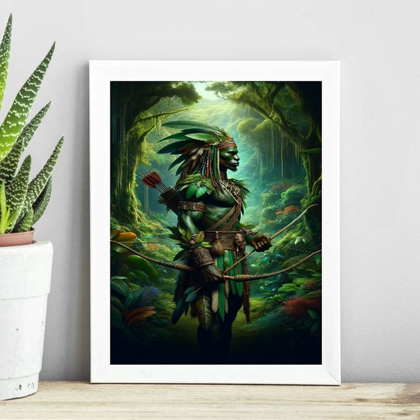 Quadro Candomblé - Oxossi Guerreiro 33x24cm Moldura:madeira P